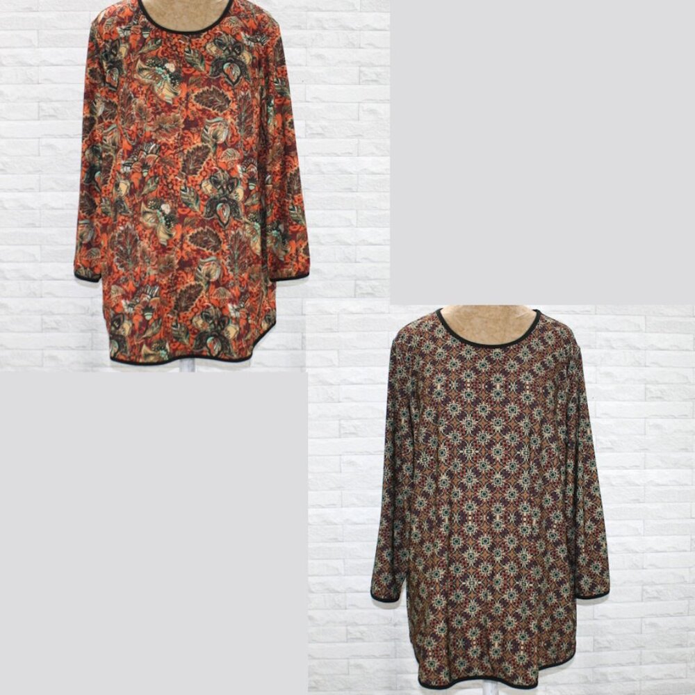 TRAVELSMITH Reversible Top Fall Floral Geometric Long Sleeve Shirt Rust XL